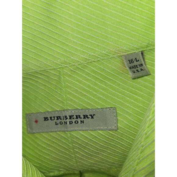 Burberry London Mens Lime Green Striped Dress Shirt 16L Made In USA - Picture 6 of 7